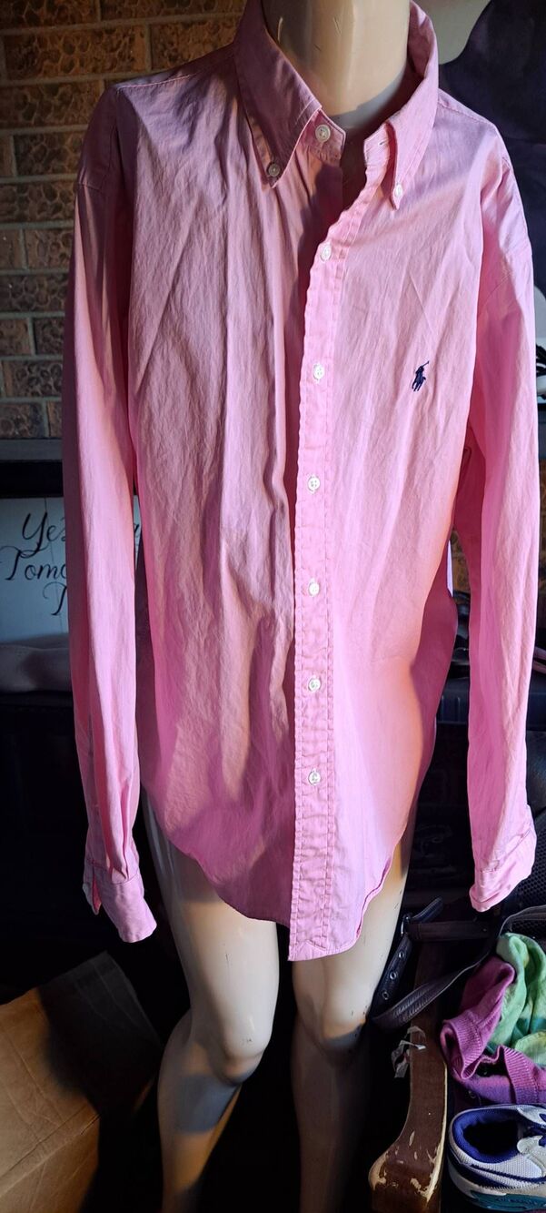 Ralph Lauren Polo Pink & White Striped Long Sleeve Shirt 16 1/2 34/35 Custom Fit